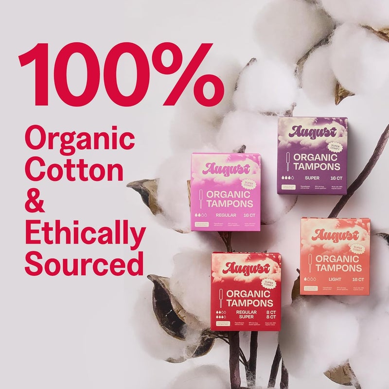 August Regular Tampons - 72-Pack 100% Organic Cotton Tampons for Women and Anyone Who Menstruates, Non-Toxic, Fragrance-Free, and Hypoallergenic with Long Applicators (3 Boxes of 24) - Image 4